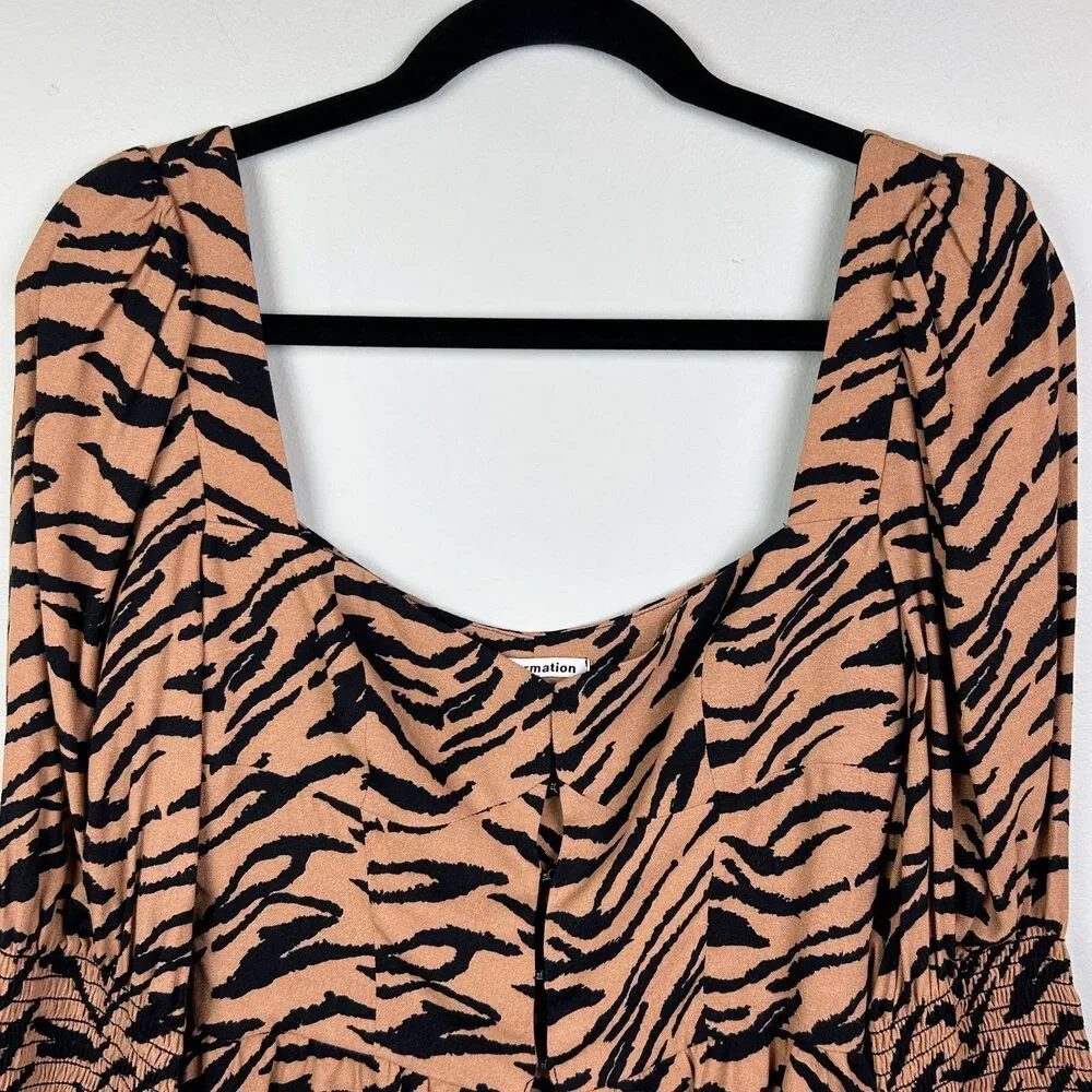 Reformation Dallas Rajah Tiger Animal Print Tan Black Corset Top Puff Sleeves 2
